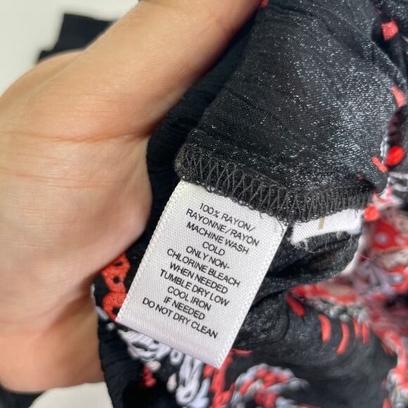 Ann Taylor LOFT Top Womens X Small Red‎ Black Paisley Floral Shift Blouse Top - Picture 4 of 7